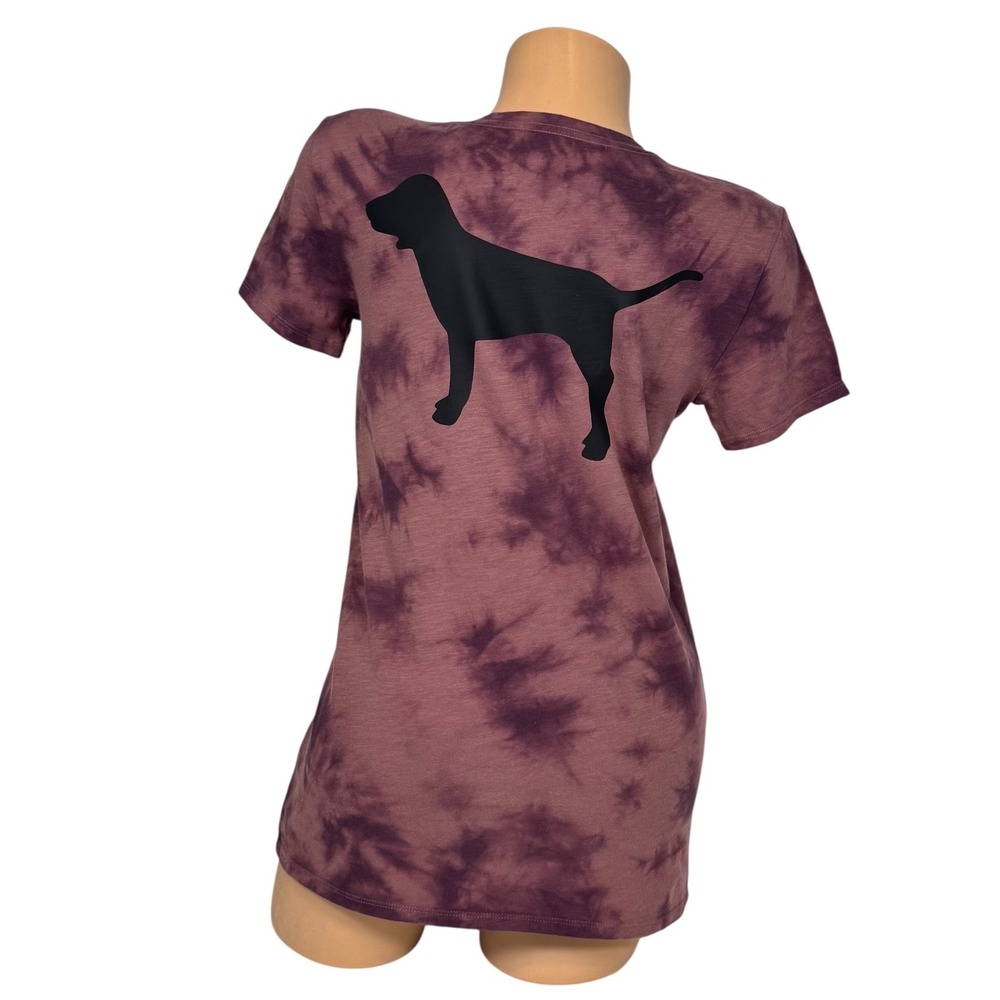 PINK Victoria's Secret‎ Burgundy Tie Dye Dog Logo Graphic T-Shirt Womens XS NEW